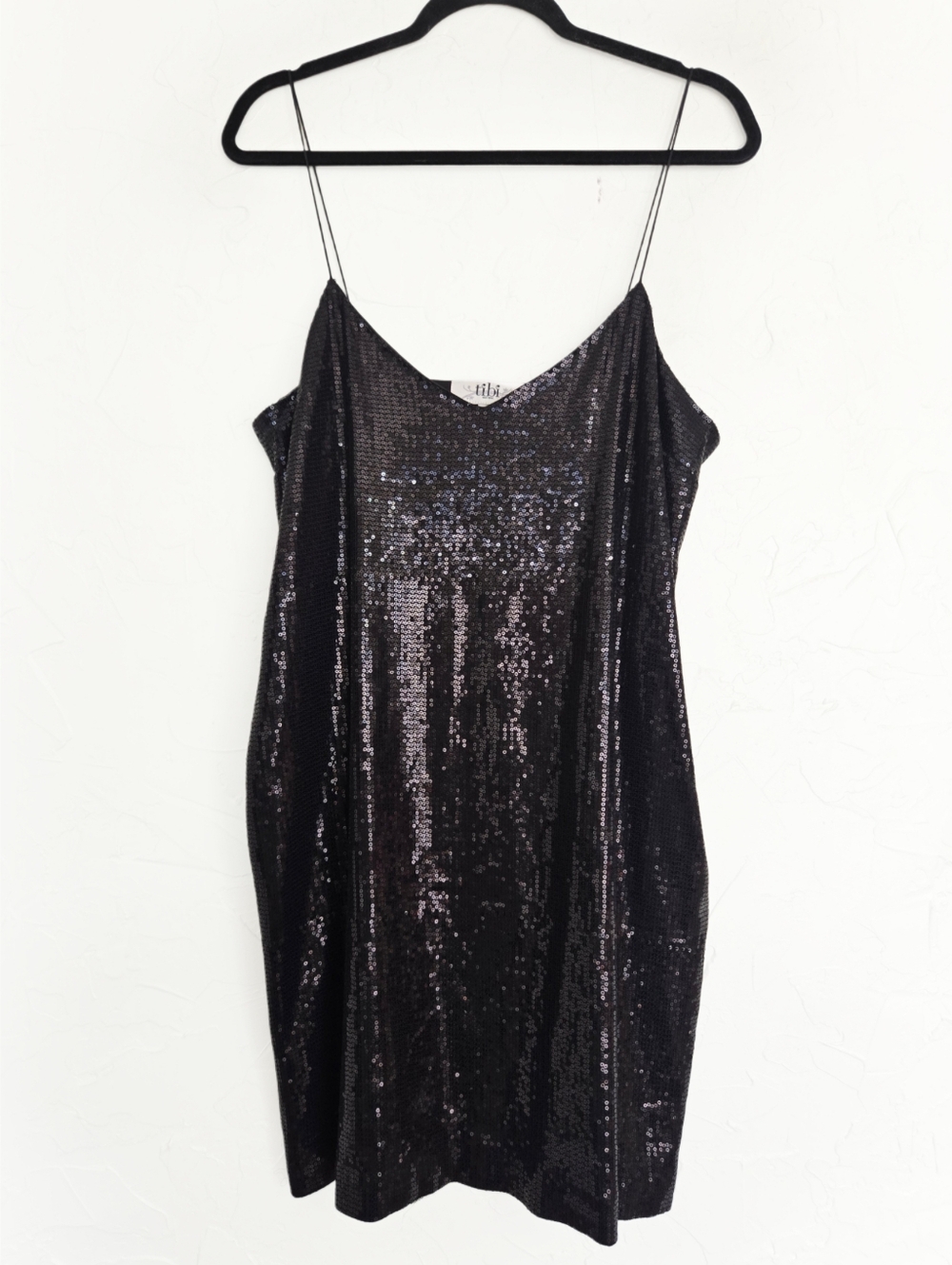 Tibi Sequin Black Slinky Strappy Dress, 12
